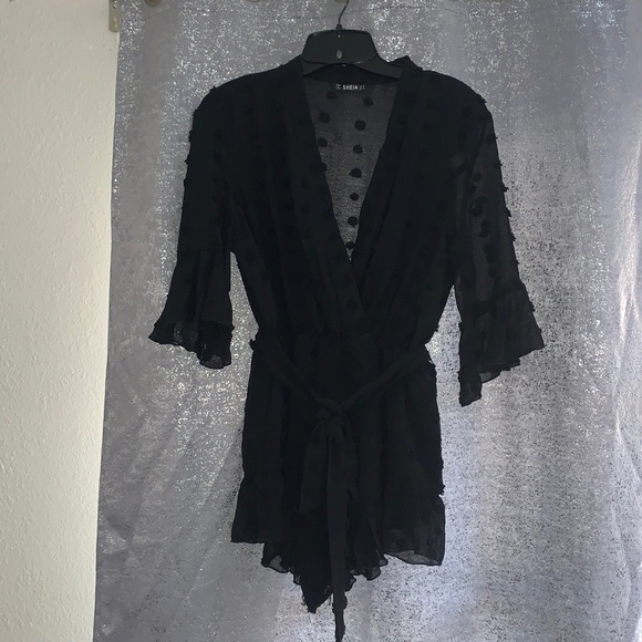 SHEIN black polka dot accent romper
